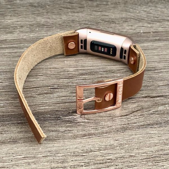 Bronze Brown RoseGold Fitbit Charge 4 Leather Band - Picture 7 of 8